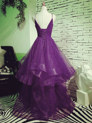 Dark Purple Tulle Layers Formal Gown, Purple Evening Party Dresses