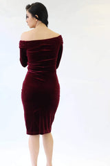 Cocktail Dress, Burgundy Velvet Dress, Midi Dress, Evening Dress, Party Dress, Mid Length Dress