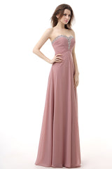 Dusty Pink A-Line Sweetheart Pleated Prom Dresses