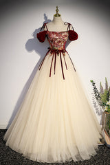 Elegant Tulle Embroidery Long Evening Dress, Off the Shoulder Party Dress