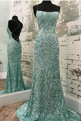 Sparkly Mint Sequin Mermaid Long Party Prom Dress for Women, Shiny Evening Dress