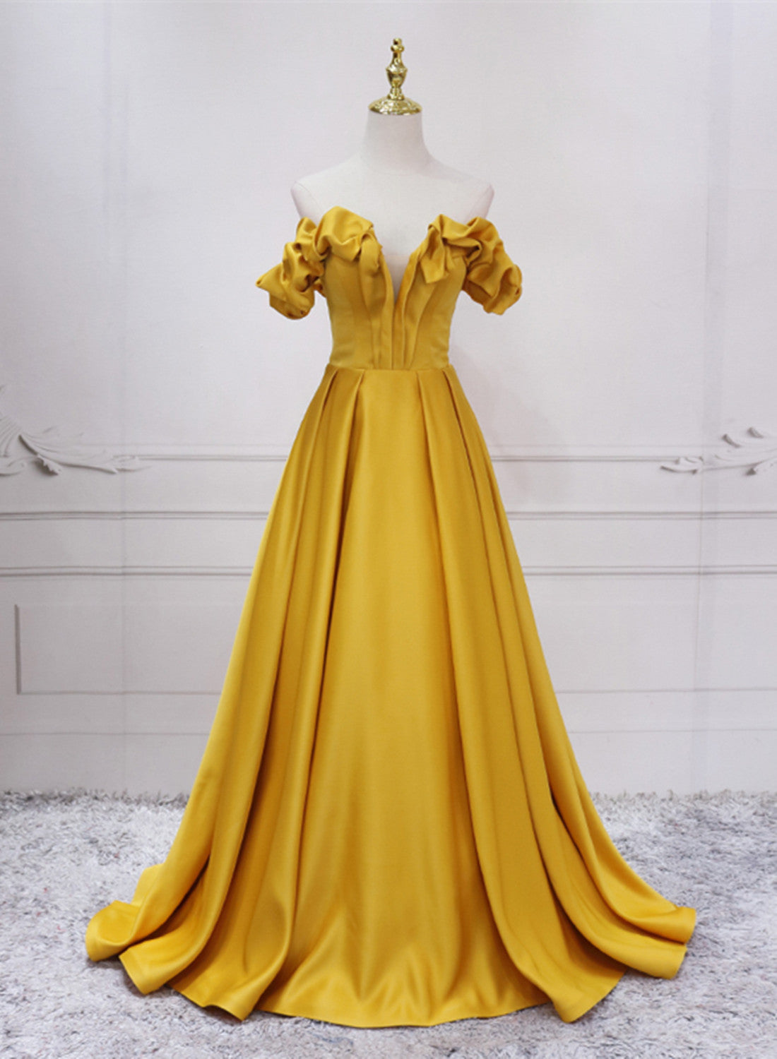 Gold Satin A-line Sweetheart Long Junior Prom Dress, Floor Length Satin Evening Dress