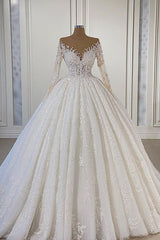 Gorgeous Lace Long Sleeve Beads Ball Gown Wedding Dress