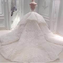 Gorgeous Long Off The Shoulder Beadings Ball Gown Wedding Dress