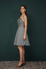 Short A-Line Strapless Beaded Chiffon Homecoming Dresses