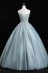 Gray Tulle Sequins Floor Length Prom Dress, A-Line Evening Party Gown