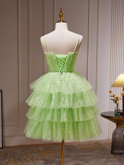 Green A-Line Tulle Short Prom Dress, Green Homecoming Dress