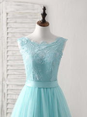 Green Round Neck Lace Tulle Long Prom Dress, Evening Dress