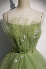 Green Scoop Tulle Floor Length Prom Dress, A-Line Green Formal Dress