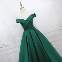 Green Simple Satin Off Shoulder Long Prom Dress Party Dress, Green Evening Dresses