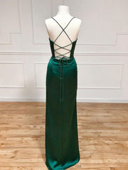 Green Sweetheart Neck Satin Long Prom Dress, Green Evening Dresses