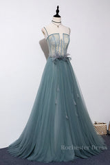 Green sweetheart tulle lace long prom dress green formal dress