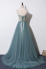 Green sweetheart tulle lace long prom dress green formal dress