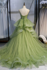 Green Sweetheart Tulle Long Prom Dress, A-Line Evening Graduation Dress