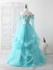 Green Tulle Lace Applique Long Prom Dress Green Graduation Dresses