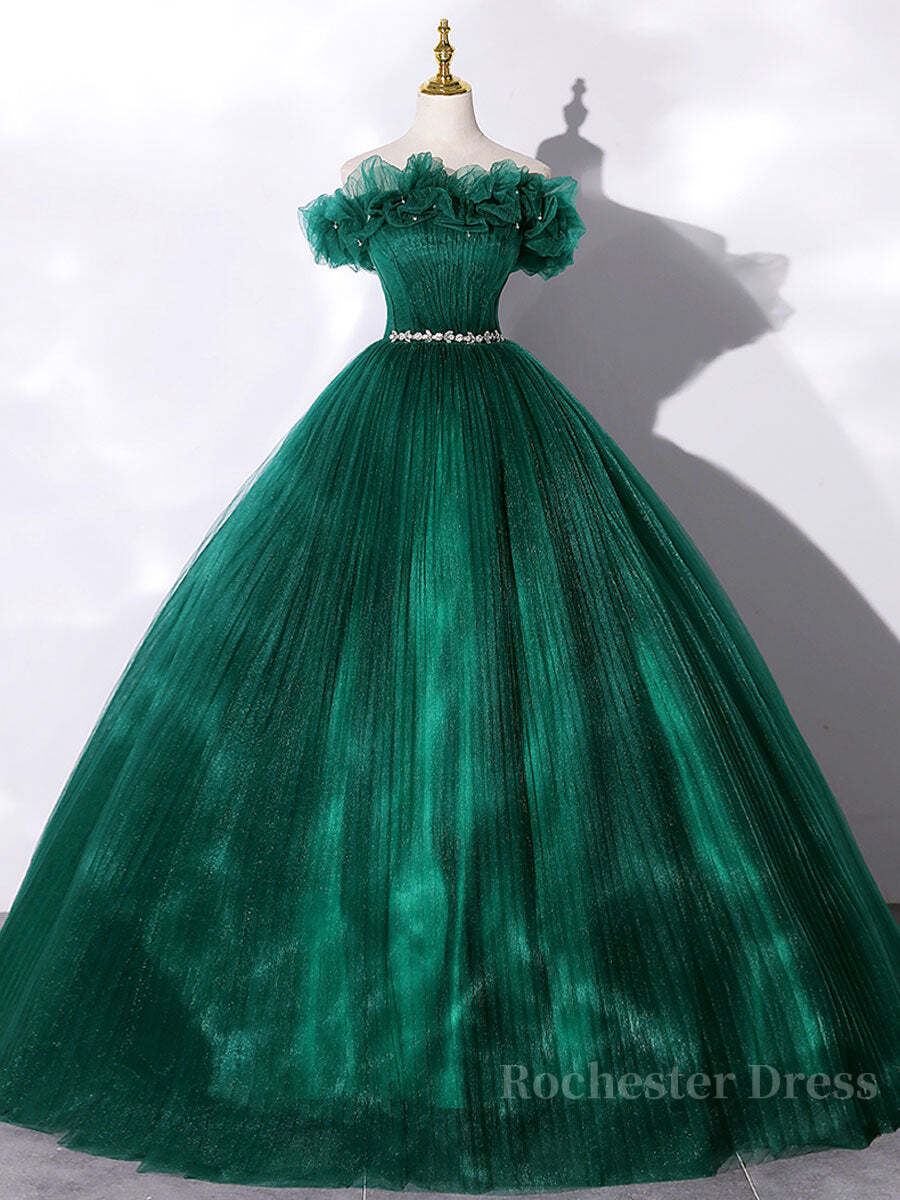 Green tulle off shoulder long prom dress green tulle formal gown