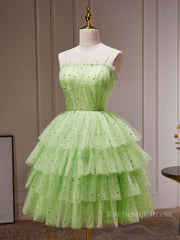 Green Tulle Short Prom Dress, Cute Green Homecoming Dresses