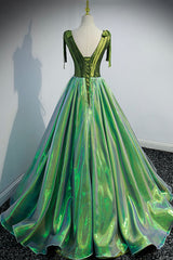 Green V-Neck Long A-Line Prom Dress, Simple Green Evening Party Dress