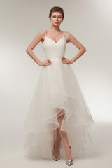 High Low Spaghetti Straps Minimalist Design Wedding Dresses