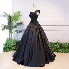 High Quality Black Satin Long Party Dress, Black Evening Gown