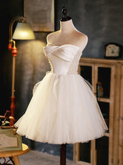 Ivory Tulle and Satin Short Party Dress, Ivory Homecoming Dress Graduation Dress