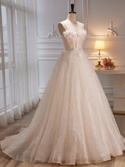 Ivory Tulle with Flowers Sweetheart A-line Long Prom Dress, Elegant Formal Dress