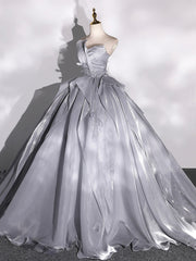 Gray Strapless Tulle Long Ball Gown, A-Line Evening Dress Formal Dress