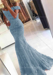 Lace Long Floor Length Trumpet Mermaid Sleeveless Off The Shoulder Zipper Prom Dress With Appliqued Beaded