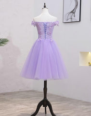 Lavender Lace Shoulder Short Cocktail Dresses A-line