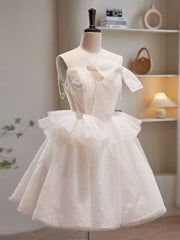 Light Champagne Tulle Short Prom Dress, Light Champagne Homecoming Dress