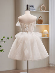 Light Champagne Tulle Short Prom Dress, Light Champagne Homecoming Dress