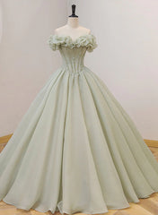 Light Green Ball Gown Sweetheart Beaded Prom Dress, Green Sweet 16 Dresses