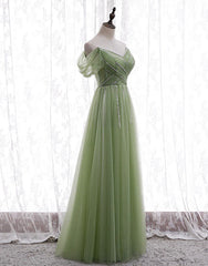 Light Green Beaded Sweetheart Long Party Dress, Green Formal Dress Prom Dress