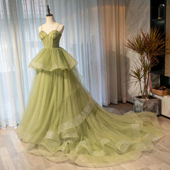 Light Green Tulle Layers Ball Gown Wedding Party Dress, Long Evening Dress Prom Dress