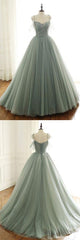 LIGHT GREEN TULLE LONG PROM DRESS, GREEN EVENING DRESS