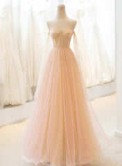 Light Pink Tulle Sweetheart Long Prom Dress, Pink Tulle Formal Dress