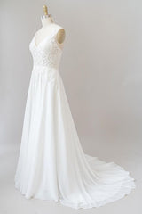 Long A-line Sweetheart Spaghetti Strap Appliques Chiffon Wedding Dress