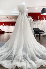 Long A-line Sweetheart Tulle Open Back Wedding Dress