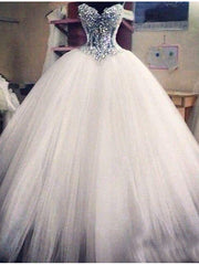 Long Ball Gown Strapless Lace Tulle Wedding Dresses