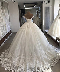 Long Ball Gowns Off-the-shoulder Lace Tulle Wedding Dresses