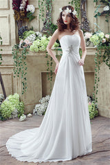 Long Sweetheart A-line White Chiffon Wedding Dresses with Slit