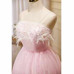 Lovely Pink Tulle Straps Knee Length Party Dresses, Pink Short Prom Dresses