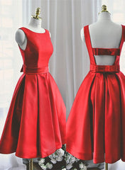 Lovely Red Satin Short Party Dress, Red Short Prom Dress