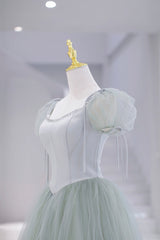 Lovely Tulle Floor Length Prom Dress, A-Line Short Sleeve Evening Party Dress