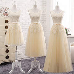 Lovely Tulle Light Champagne Bridesmaid Dress, Long Party Dress