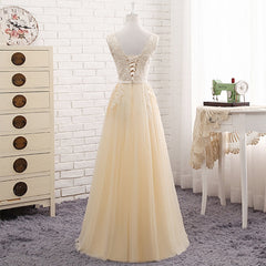 Lovely Tulle Light Champagne Bridesmaid Dress, Long Party Dress