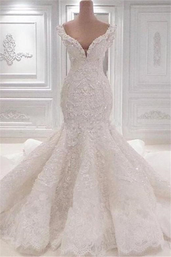 Luxurious Off the Shoulder Mermaid Wedding Dress New Arrival Lace AppliquesBridal Gowns