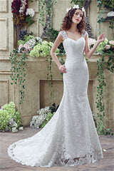 Mermaid Lace Sleeveless V-Neck Chapel Train Wedding Gowns