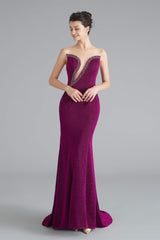 Mermaid Sheer Neck Beaded Sequins Satin Prom Dresses