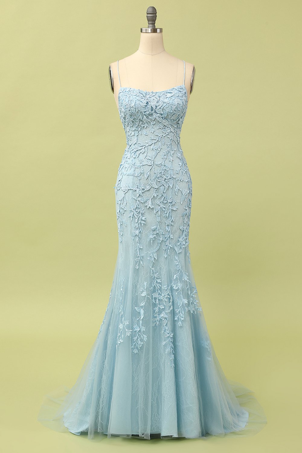 Mermaid Blue Long Prom Dress Backless Evening Dress